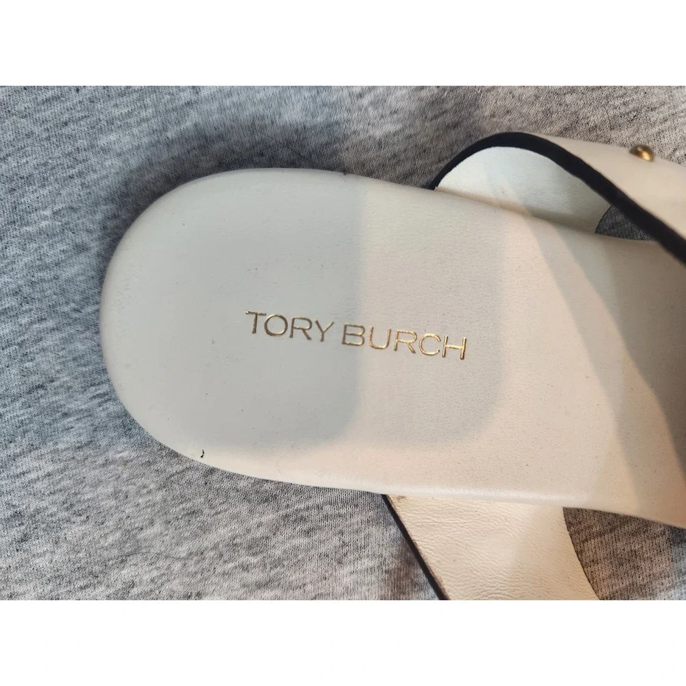Tory Burch vtg White Leather Studded Chain Link Thong Sandals 7M 8913 B22